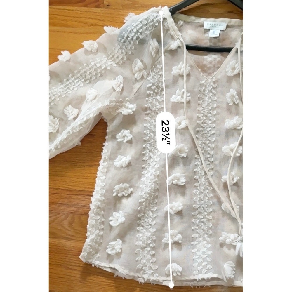 Calypso St Barth Women Peasant Top S Floral Textured Boho Quiet Luxury Old Money - Picture 8 of 9